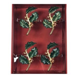 Lenox Set of 4 Holiday Holly Napkin Rings Vintage Christmas